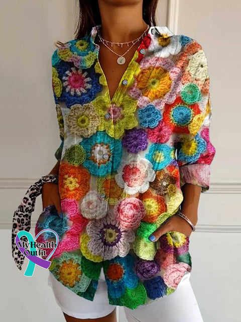 Women’s Aesthetics Spring Wildflowers Print Casual Cotton Shirt Multicolor / S