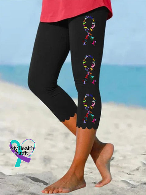 Women’s All Cancer Awareness Ribbon Print Leggings Black / S