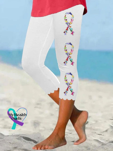 Women’s All Cancer Awareness Ribbon Print Leggings White / S