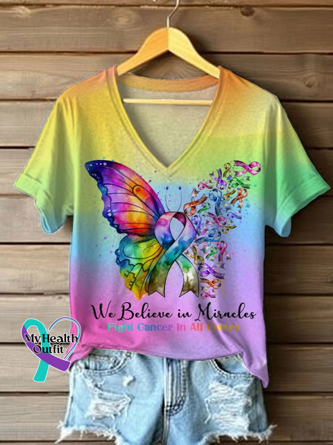 Women’s All Cancers Awareness V-neck Casual T-Shirt Multicolor / S