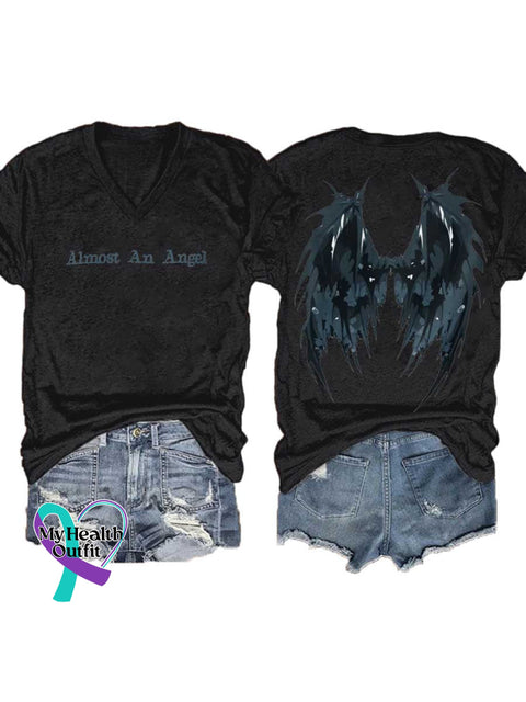 Women’s Almost An Angel V-neck Casual T-Shirt Black / S