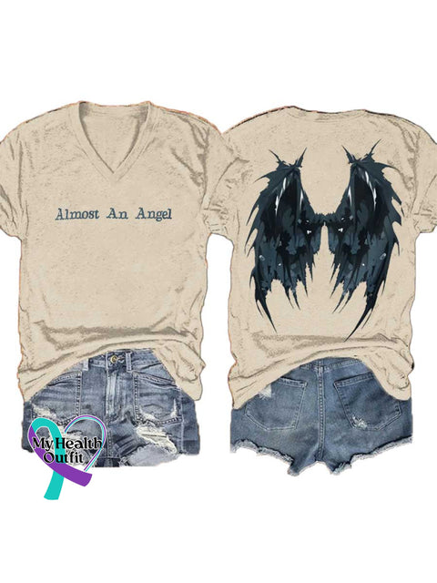 Women’s Almost An Angel V-neck Casual T-Shirt Sand / S