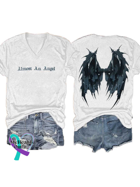 Women’s Almost An Angel V-neck Casual T-Shirt White / S