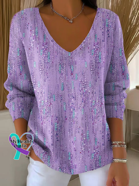 Women’s Alzheimer Awareness Flowers Art Casual Pullover Sweater Multicolor / S