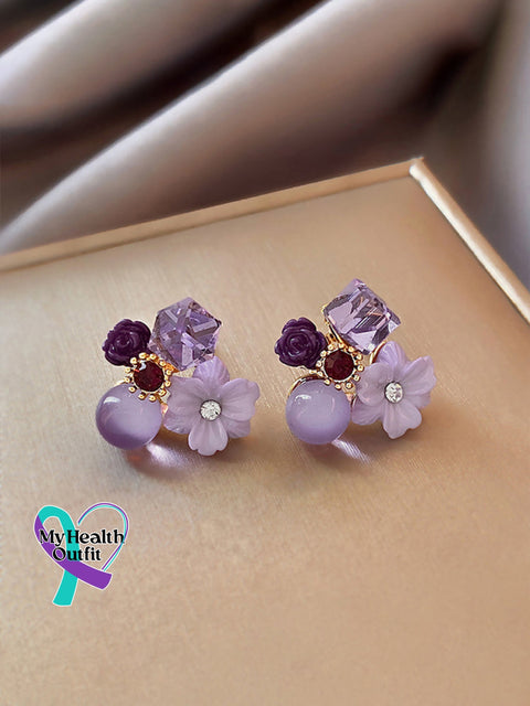 Women’s Alzheimer Awareness Purple Flora Art Earrings Multicolor / Size