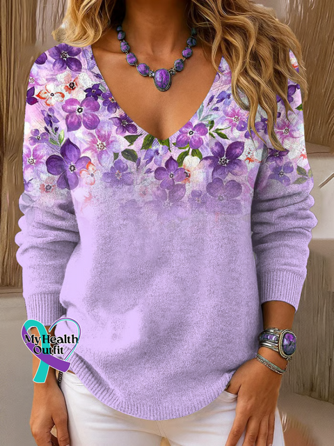 Women’s Alzheimer’s Awareness Casual Pullover Sweater Multicolor / S