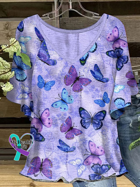 Women’s Alzheimer’s Awareness Fighter Supporter Ruffle Sleeve T-Shirt As Shown / S