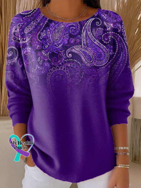Women’s Alzheimer’s Awareness Paisley Casual Pullover Sweater Multicolor / S