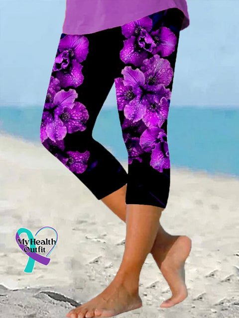 Women’s Alzheimer’s Awareness Purple Iris Print Leggings Black / S
