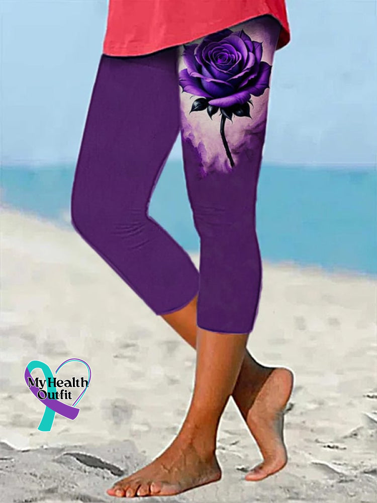 Women’s Alzheimer’s Awareness Purple Rose Print Leggings / S