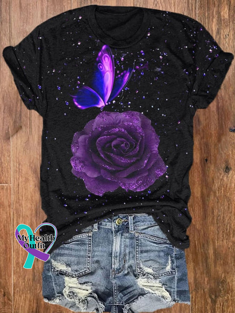 Women’s Alzheimer’s Awareness Purple Rose T-Shirt Black / S