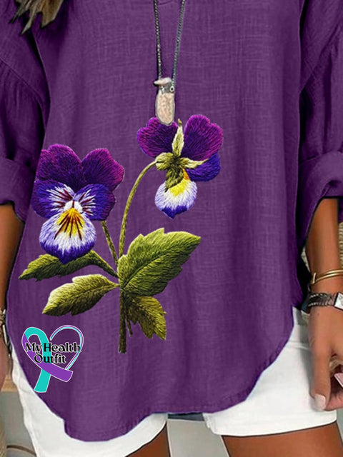 Women’s Alzheimer’s Floral Print Casual Long Sleeve V-Neck Shirt