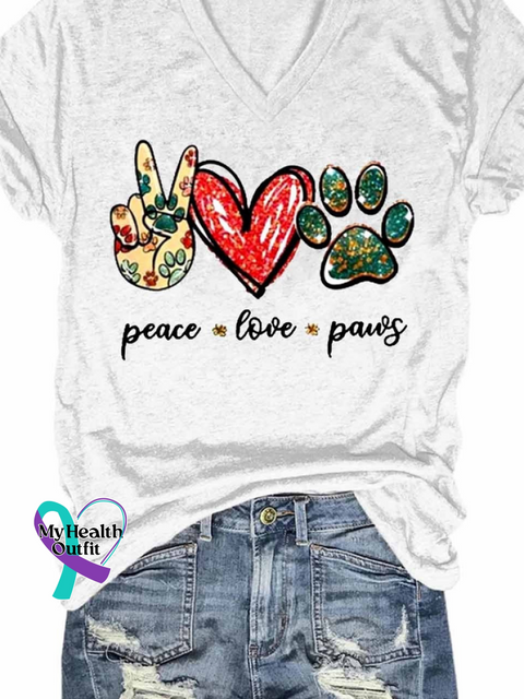 Women’s Animal Dog Peace Love & Paws Graphic T-Shirt