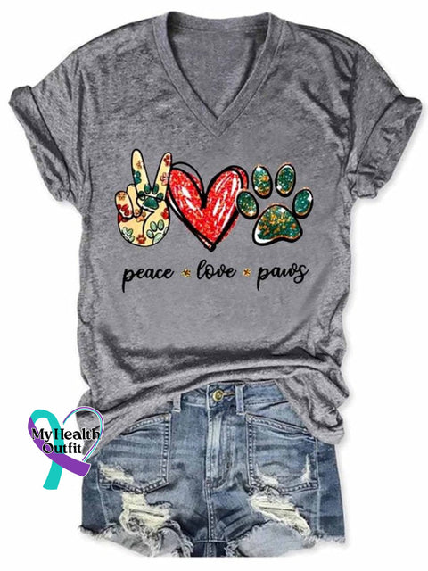 Women’s Animal Dog Peace Love & Paws Graphic T-Shirt Gray / S(6)