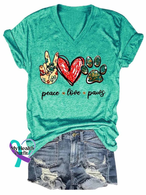 Women’s Animal Dog Peace Love & Paws Graphic T-Shirt Green / S(6)