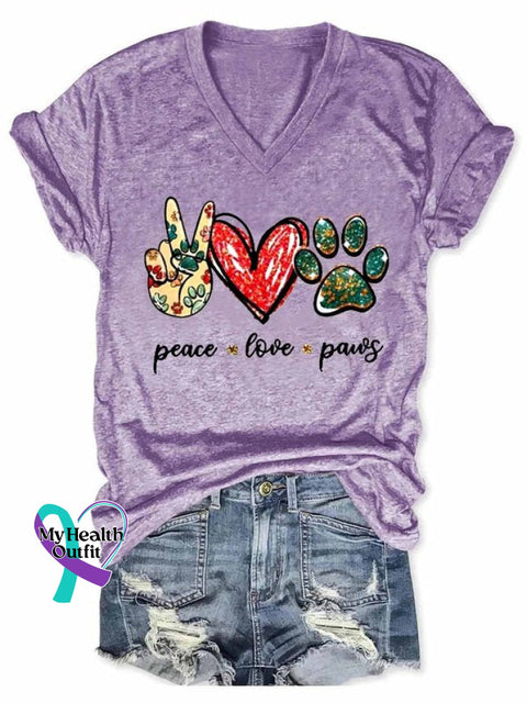 Women’s Animal Dog Peace Love & Paws Graphic T-Shirt Purple / S(6)
