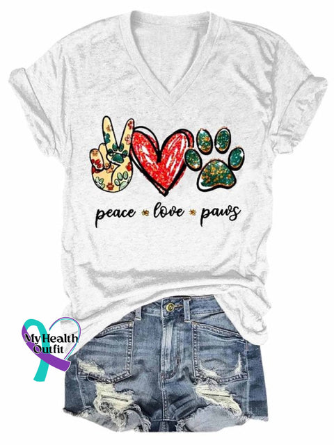 Women’s Animal Dog Peace Love & Paws Graphic T-Shirt White / S(6)