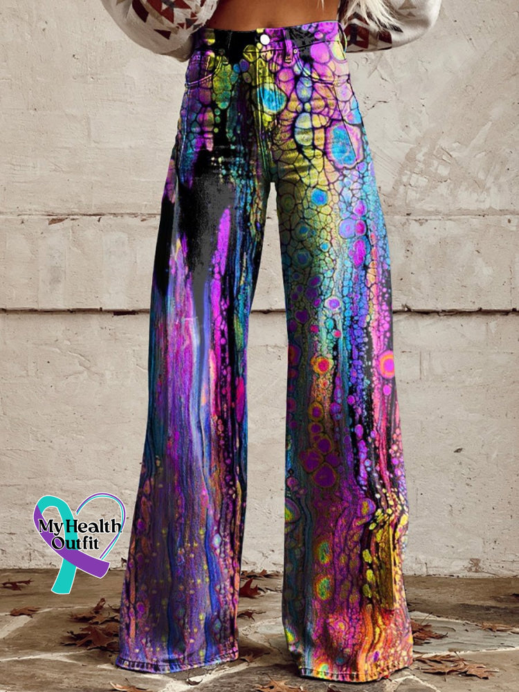 Women’s Art Print Casual Wide Leg Pants Multicolor / S