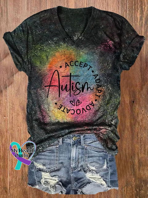 Women’s Autism Acceptance Awareness Printed Short Sleeve Casual T-Shirt As Shown / S
