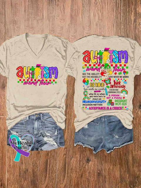 Women’s Autism Awareness Be Kind V-neck Casual T-Shirt