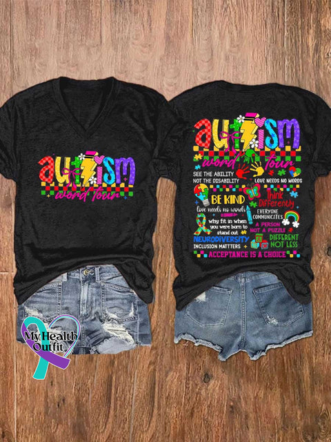 Women’s Autism Awareness Be Kind V-neck Casual T-Shirt Black / S