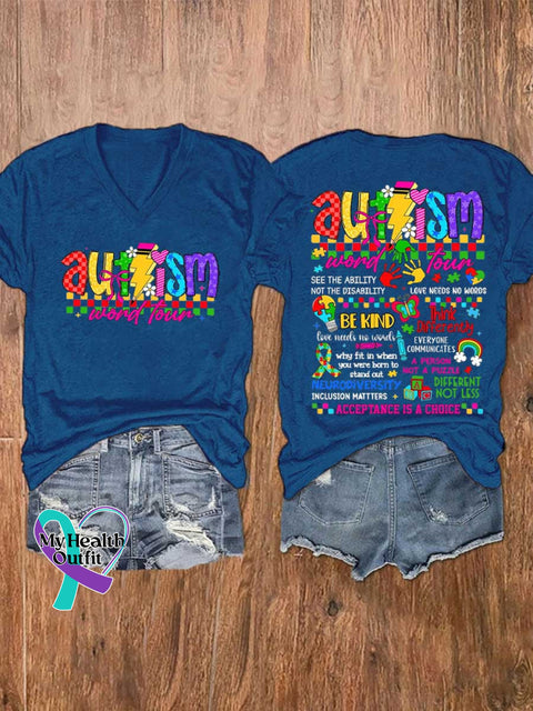 Women’s Autism Awareness Be Kind V-neck Casual T-Shirt Blue / S