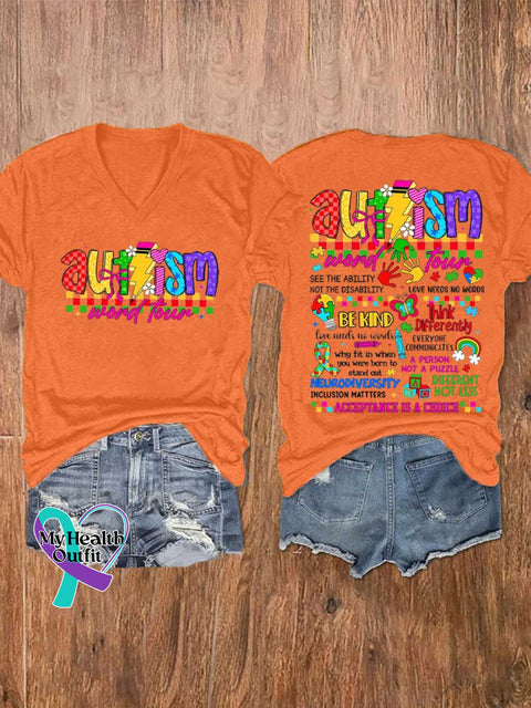 Women’s Autism Awareness Be Kind V-neck Casual T-Shirt Orange / S