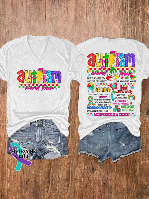 Women’s Autism Awareness Be Kind V-neck Casual T-Shirt White / S