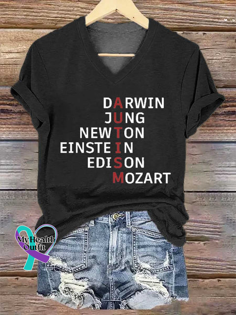 Women’s Autism Awareness Flag Printing V-neck Casual T-Shirt Black / S