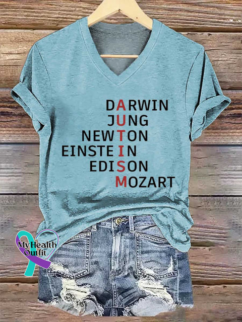 Women’s Autism Awareness Flag Printing V-neck Casual T-Shirt Blue / S