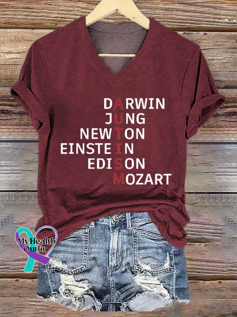 Women’s Autism Awareness Flag Printing V-neck Casual T-Shirt Red / S