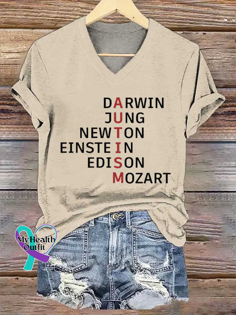 Women’s Autism Awareness Flag Printing V-neck Casual T-Shirt Sand / S