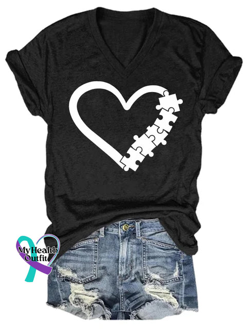 Women’s Autism Awareness Love Puzzles Casual T-Shirt Black / S