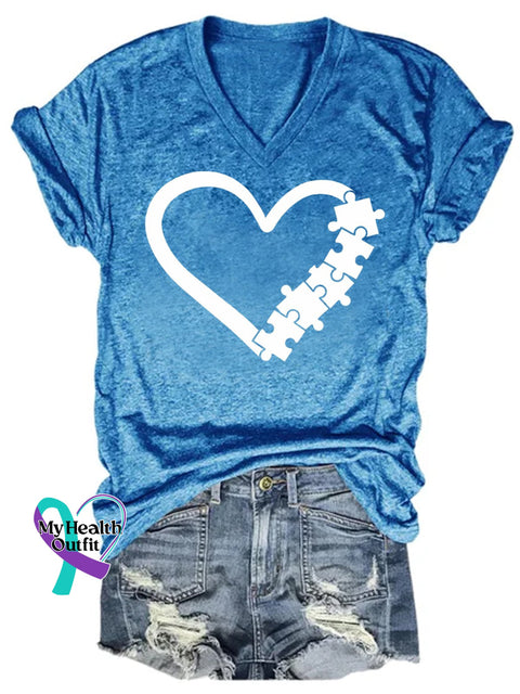 Women’s Autism Awareness Love Puzzles Casual T-Shirt Blue / S
