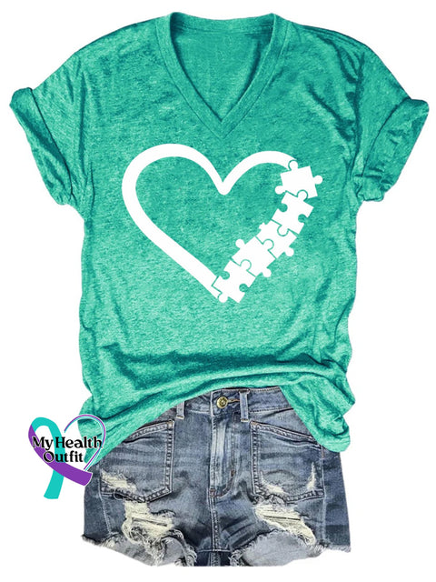 Women’s Autism Awareness Love Puzzles Casual T-Shirt Green / S