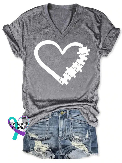 Women’s Autism Awareness Love Puzzles Casual T-Shirt Grey / S