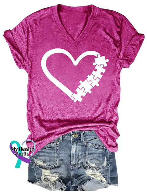 Women’s Autism Awareness Love Puzzles Casual T-Shirt Pink / S