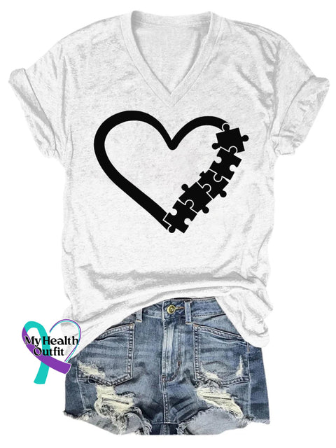 Women’s Autism Awareness Love Puzzles Casual T-Shirt White / S
