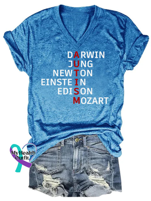 Women’s Autism Awareness Monogram Casual T-Shirt Blue / S