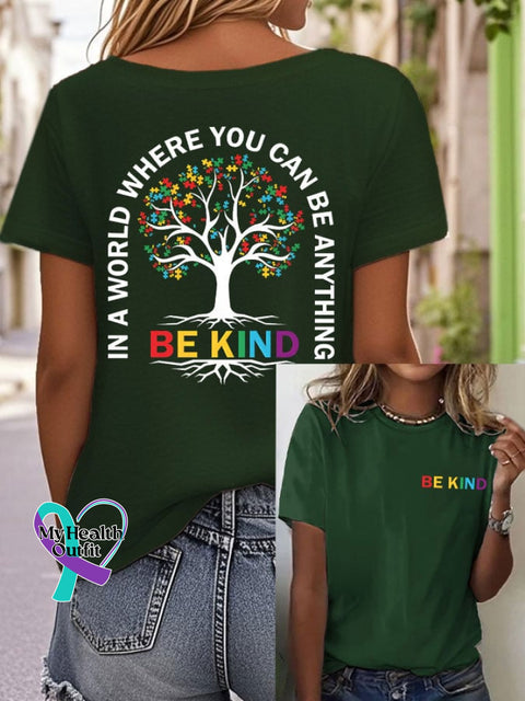 Womens Autism Awareness Please Be Kind Printed Casual T-Shirt Army Green / S