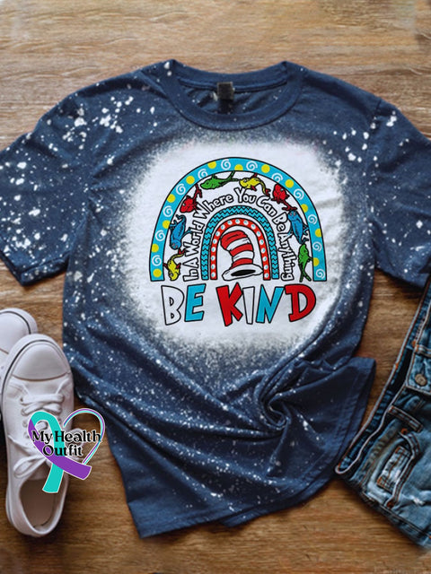 Womens Autism Awareness Please Be Kind Printed Casual T-Shirt Black / S