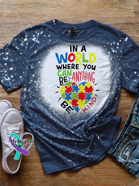 Womens Autism Awareness Please Be Kind Printed Casual T-Shirt Black / S