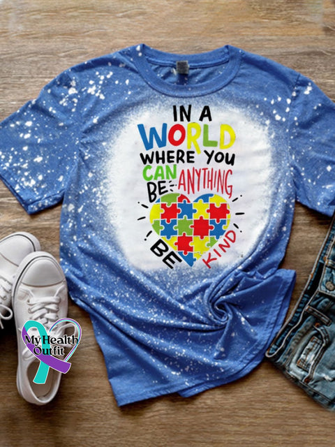 Womens Autism Awareness Please Be Kind Printed Casual T-Shirt Royal Blue / S