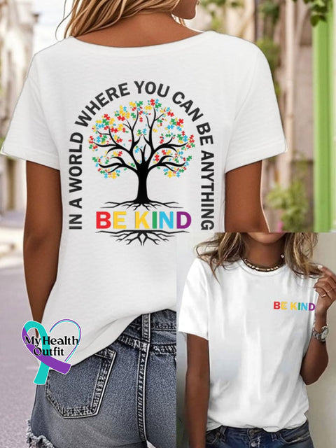 Womens Autism Awareness Please Be Kind Printed Casual T-Shirt White / S