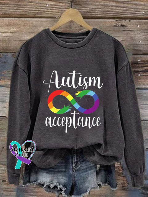 Women’s Autism Awareness Print Casual Sweatshirt Dark Grey / S