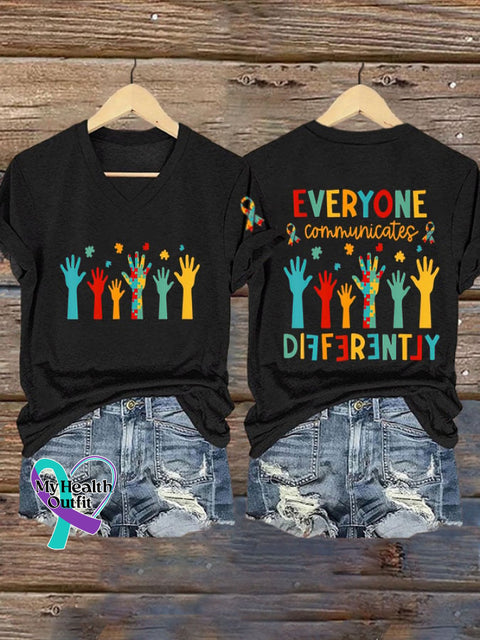 Womens Autism Awareness Print T-Shirt Black / S