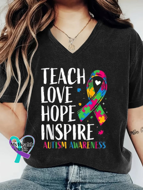 Womens Autism Awareness Print T-Shirt Black / S