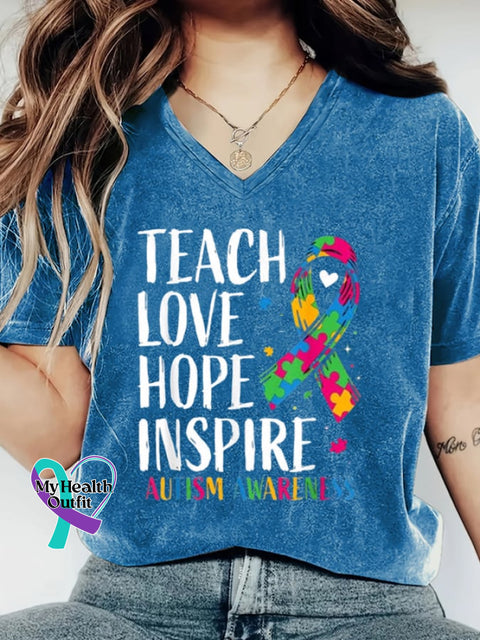 Womens Autism Awareness Print T-Shirt Blue / S