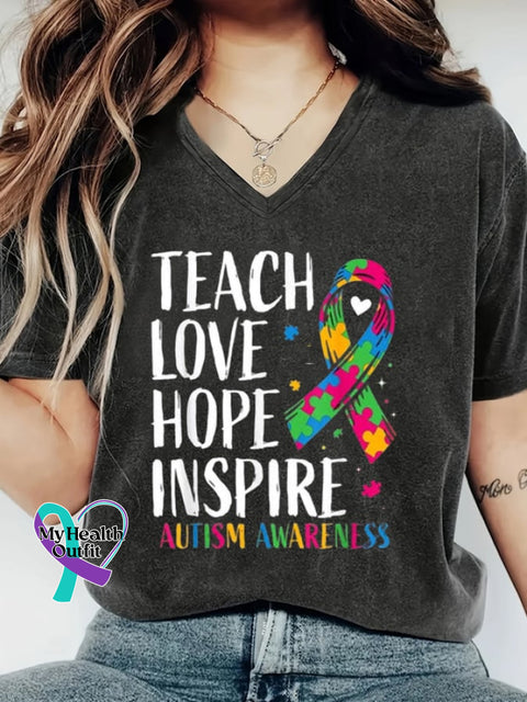 Womens Autism Awareness Print T-Shirt Dark Grey / S
