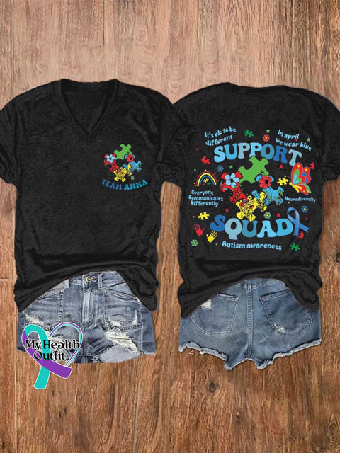 Women’s Autism Awareness V-neck Casual T-Shirt Black / S